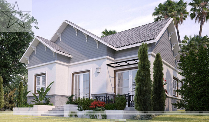 Nhà vườn 1 tầng mang vẻ đẹp dịu nhẹ với nhiều cây xanh xung quanh. Ảnh: Xaydungso.