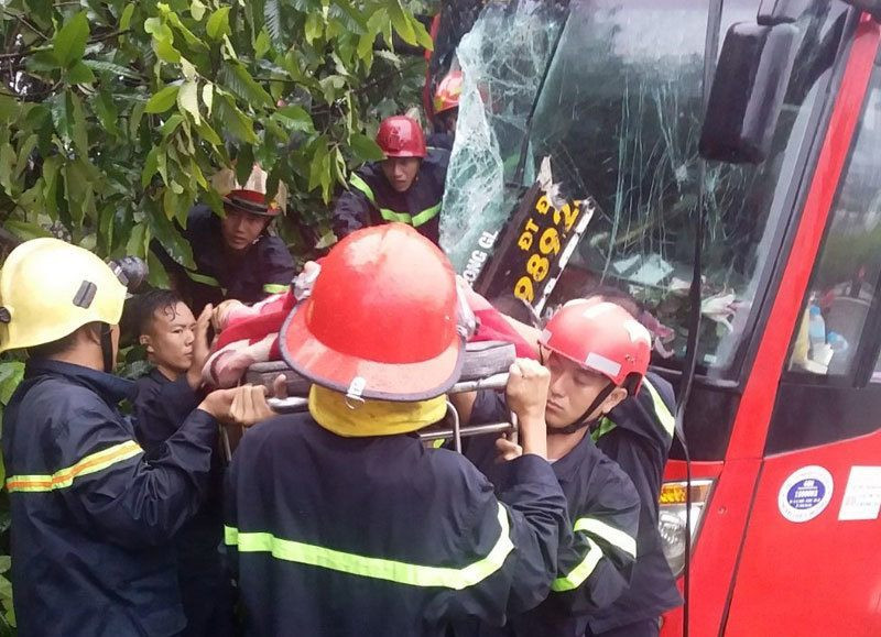 Hanh khach hoang loan khi xe dam bat goc cay, lao len via he