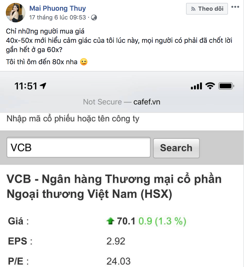 Chia sẻ của Hoa hậu Mai Phương Thúy trên Facebook cá nhân.