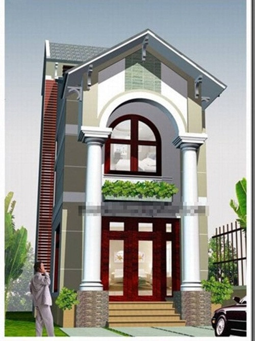 Nhà 2 tầng mái thái đơn giản nhưng rất tinh tế và vững chắc với 2 trụ cột to ngay vị trí mặt tiền. Ảnh: Thietkenhadepmoi.