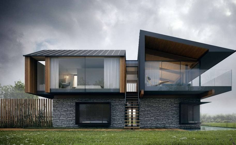 Kiến trúc biệt thự 2 tầng mái lệch hiện đại mang đậm phong cách Châu Âu. Ảnh: Kientrucadong.