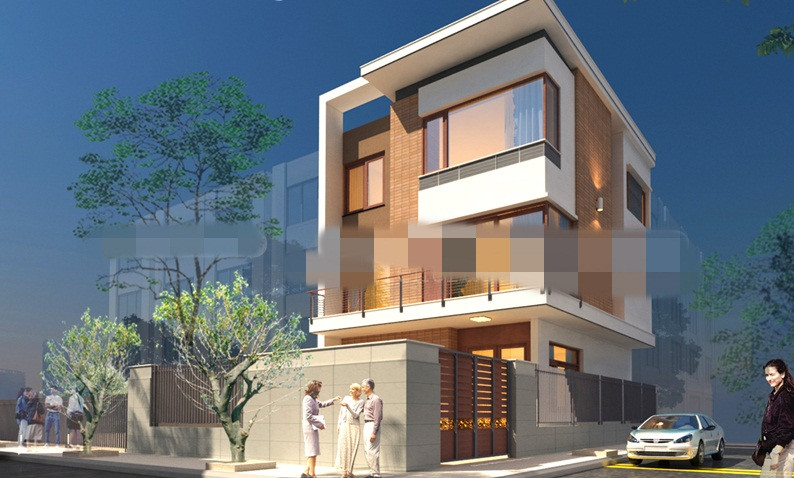 Biệt thự mini mang phong cách kiến trúc hiện đại với những mảng màu trắng kết hợp ô kính lớn. Ảnh: Kientructrangkim.