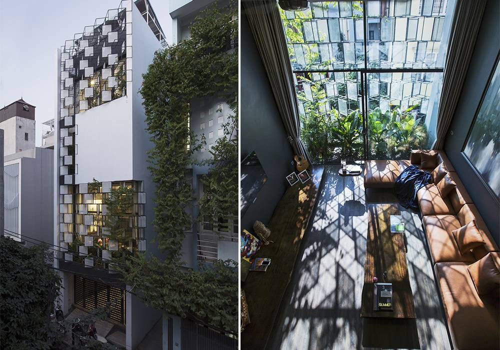 Tạo khoảng đệm không khí cho mặt tiền đang là xu hướng của nhà phố hiện đại, đặc biệt ở các khu đô thị lớn. Ảnh: Happynest.