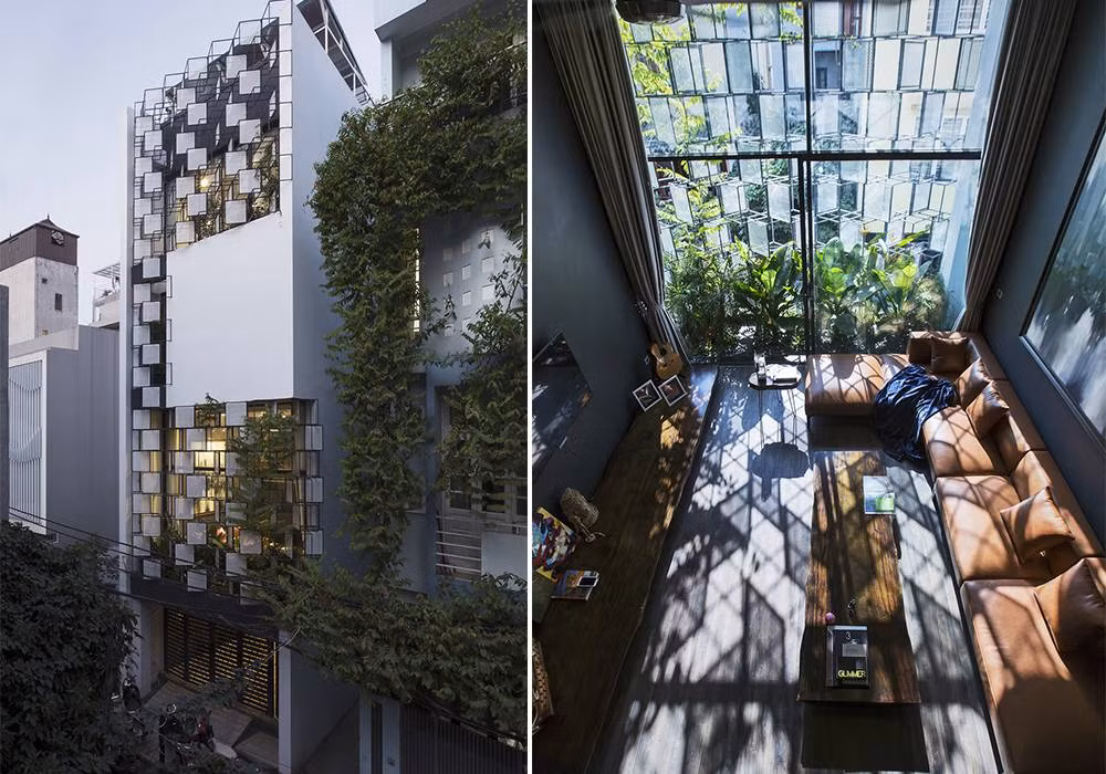 Tạo khoảng đệm không khí cho mặt tiền đang là xu hướng của nhà phố hiện đại, đặc biệt ở các khu đô thị lớn. Ảnh: Happynest.