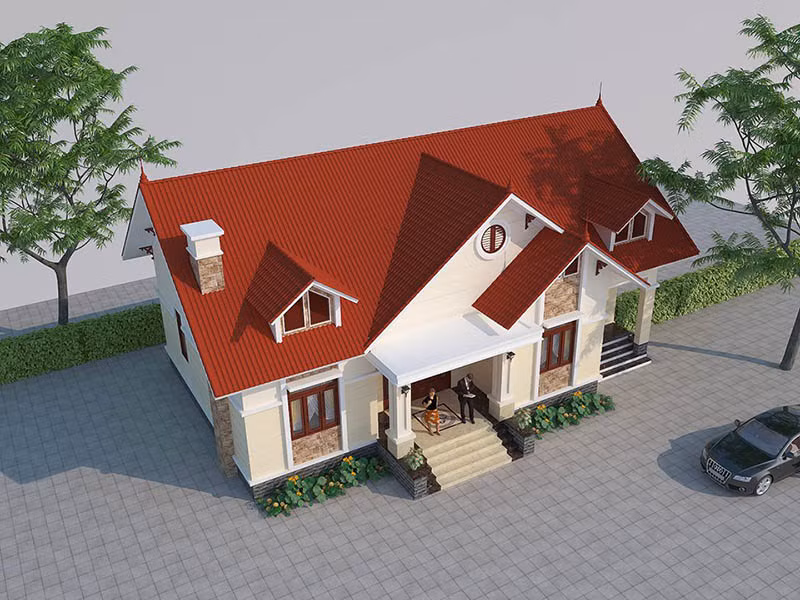 Mẫu nhà cấp 4 gác lửng 98m2 thiết kế hiện đại mang phong cách châu Âu rất được ưa chuộng hiện nay. Ảnh: Holcim.