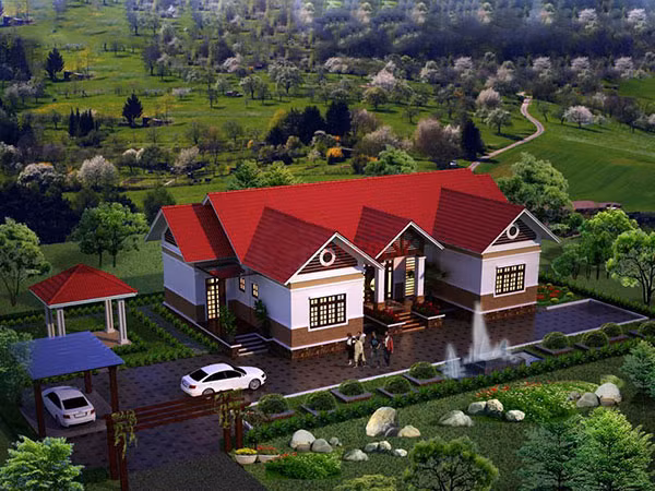 Mẫu nhà vườn phù hợp với diện tích đất lớn, phong cảnh đẹp mắt. Ảnh: Thietkenhaxinh.