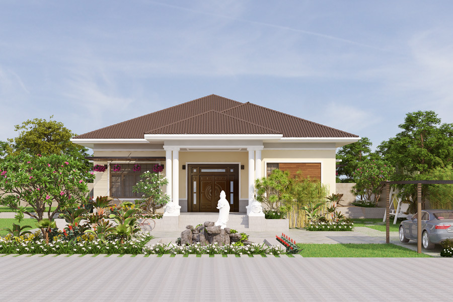  Nhà vườn mái thái 1 tầng vừa tinh tế lại vừa gần gũi thiên nhiên. Ảnh: Neohouse.