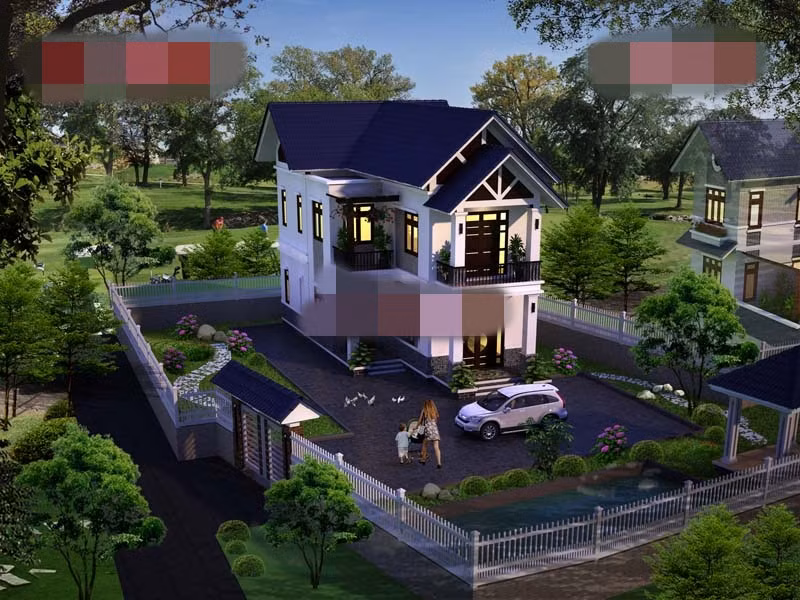 Nhà vườn 2 tầng bố trí hợp lý và bắt mắt với những bồn hoa nhỏ mở rộng ra 3 phía. Ảnh: Angcovat.