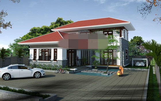 Mẫu thiết kế nhà mái thái có sân vườn rộng rãi, thoáng mát, gần gũi với thiên nhiên. Ảnh: Angcovat.