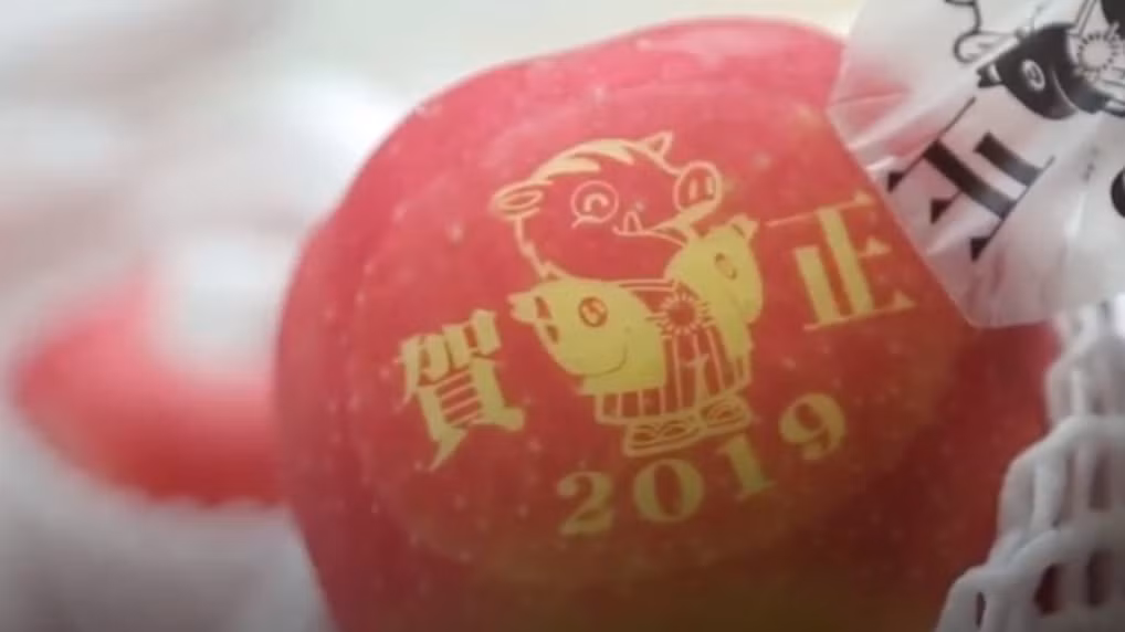 Những táo nhập khẩu từ Nhật Bản in sẵn biểu tượng của năm mới Kỷ Hợi 2019 được nhiều khách hàng lựa chọn. Ảnh: Zing.