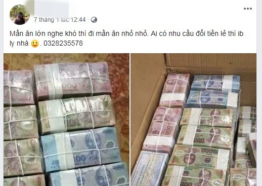 Dịch vụ đổi tiền lẻ rao bán rầm rộ trên chợ mạng. Ảnh chụp màn hình Facebook.