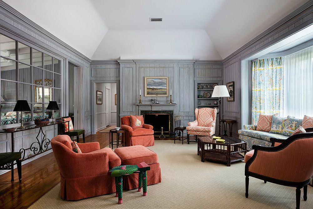 Được xem là màu sắc của năm, cam san hô có thể tạo ra ảnh hưởng lớn tới bất kỳ mẫu phòng khách nào.