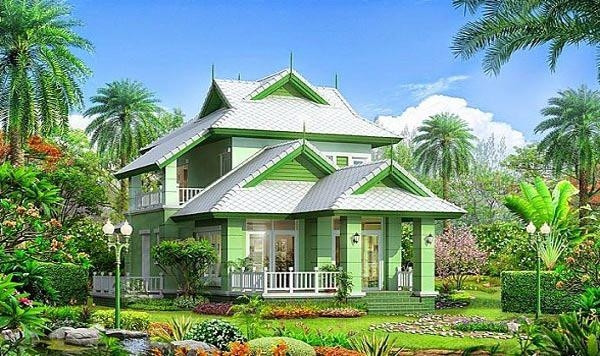 Nhà 4 phòng ngủ trẻ trung với sắc xanh tươi mát. Ảnh: Homedit.