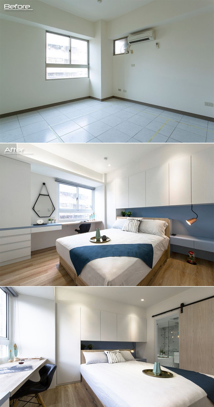 Phòng ngủ sử dụng gam màu trắng chủ đạo.