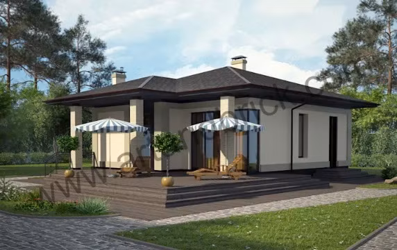 Sân vườn rộng, mái hiên mở và ống khói đậm chất Retro là điểm nhấn của ngôi nhà này.