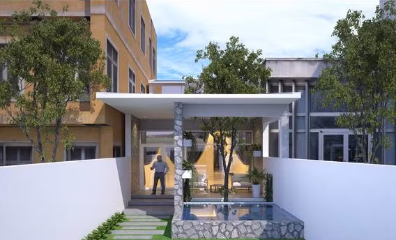 Thiết kế nhà cấp 4 có mái đua ra sân trước tiểu cảnh ngắn hơn và sử dụng mái bê tông cốt thép chắc khỏe. Ảnh: Thietkenhadepmoi.
