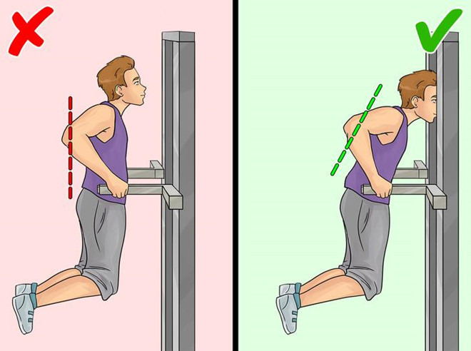 Chống đẩy trên xà kép: Bài tập này tốt cho cơ ở tay, cánh tay, ngực, vai và cơ bụng. Tuy nhiên, nó không phù hợp với những người quá thấp vì có thể gây áp lực lên vai. Ngoài ra, khi thực hiện động tác này, bạn không nên cố gắng giữ phần thân trên thẳng đứng. Thay vào đó, hơi nghiêng người về phía trước khoảng 30 độ, hông đưa ra sau để giữ thăng bằng.