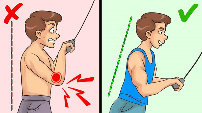 Bài tập tay sau: Nếu muốn có cơ tam đầu săn chắc, bạn nên thực hiện động tác này. Tuy nhiên, thông thường khi thực hiện nó, nhiều người không khóa khuỷu tay của họ. Điều này khiến bài tập không phát huy hết hiệu quả cho cơ tam đầu. Một số người cũng giữ cơ thể thẳng đứng khi tập. Tốt nhất là nên nghiêng người về phía trước một chút.