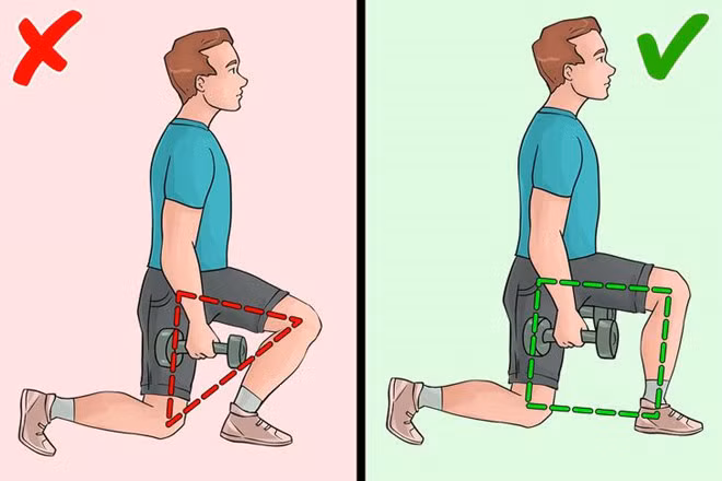 Bài tập chùng chân: Đây là động tác giúp bạn củng cố phần dưới cơ thể, bao gồm cơ tứ đầu, gân kheo, mông và bắp chân. Khi thực hiện động tác, bạn không nên đặt một chân ngay trước chân kia theo đường thẳng. Thay vào đó, bạn nên đặt bàn chân nhỏ hơn một chút so với chiều rộng của phần hông cho mỗi lần nhảy. Ngoài ra, cũng không nên thực hiện các bước quá nhỏ. Khi đó, hai bàn chân của bạn sát nhau, tạo thành hình tam giác gò bó. Hợp lý nhất là khoảng trống giữa hai chân tạo thành hình vuông. Đặc biệt, không được để đầu gối chạm đất vì nó có thể gây hại đầu gối và giảm hiệu quả của bài tập.