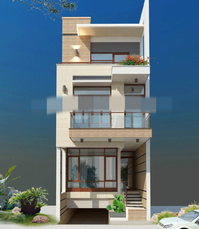 Với kích thước 5x15m, nhà ống được bố trí gara để xe ở tầng trệt, 3 phòng ngủ, khách, bếp, phòng thờ và sân phơi. Ảnh: Kientructrangkim.