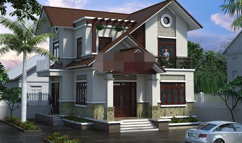 Tông màu trầm cộng với hệ thống mái thái được đổ dốc đẹp mắt tăng tính trang trọng cho ngôi nhà. Ảnh: Angcovat.