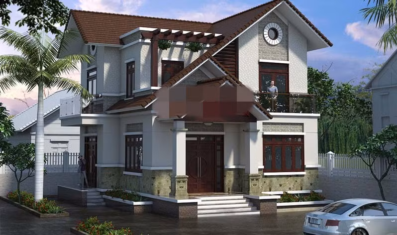 Tông màu trầm cộng với hệ thống mái thái được đổ dốc đẹp mắt tăng tính trang trọng cho ngôi nhà. Ảnh: Angcovat.