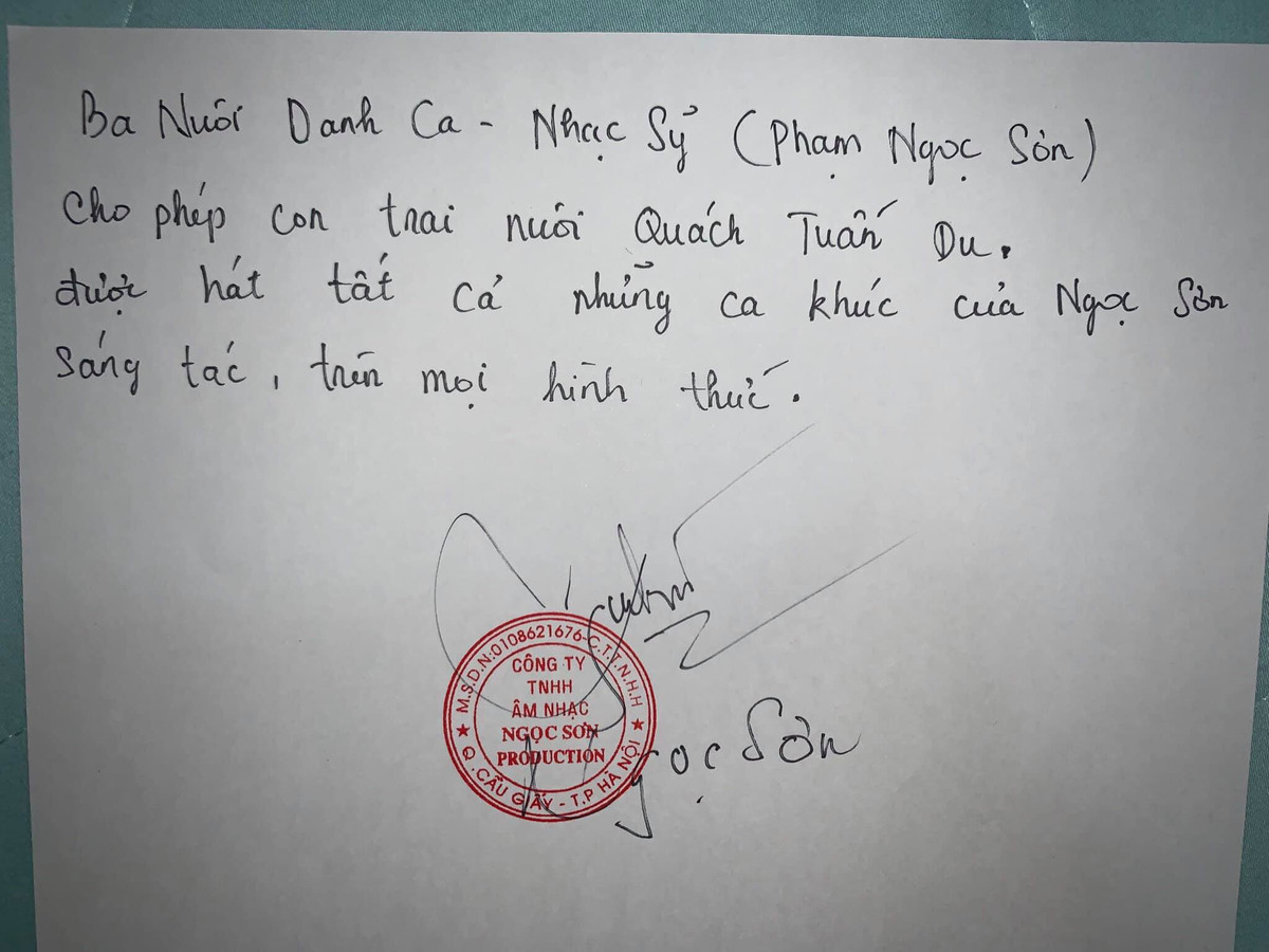 Quach Tuan Du he lo ban cam ket dac biet tu bo nuoi Ngoc Son