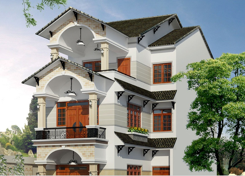 Điểm nhấn của ngôi nhà này là sự kết hợp của nhiều màu sắc đan xen lẫn nhau ngoài mặt tiền. Ảnh: Phankienphat.