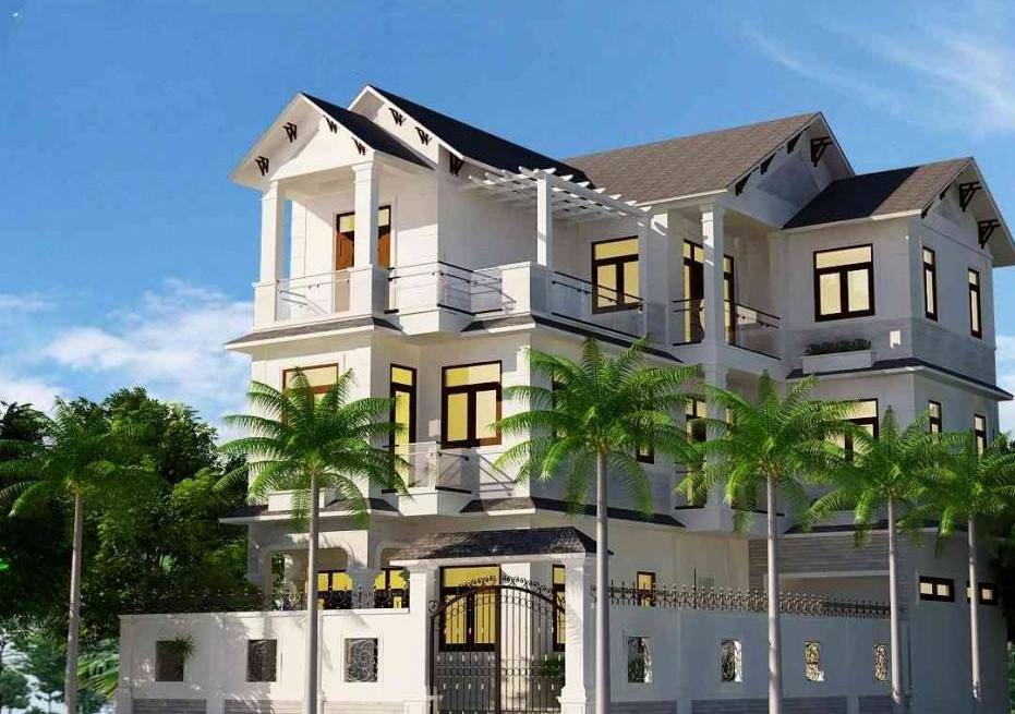 Biệt thự 2 mặt tiền rộng rãi với thiết kế khối mạnh mẽ. Ảnh: Kientrucadong.