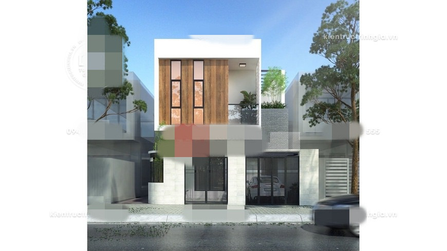 Trên mảnh đất 7x15m, ngôi nhà phố 2 tầng được thiết kế 3 phòng ngủ, 1 phòng khách, bếp, 2 phòng vệ sinh, 1 phòng thờ và sân rộng trước nhà. Ảnh: Kientructrinhgia.