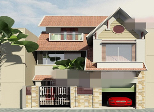 Nhà phố 2 tầng 1 tum mặt tiền rộng ngang 7m sâu 15m bao gồm 2 phòng ngủ, có gara cho xe 7 chỗ và 2 xe máy. Ảnh: Vuanhadep.