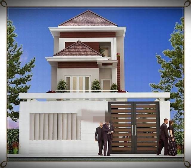 Nhà phố 2 tầng mái thái dành một phần diện tích trước nhà quy hoạch làm sân để xe tiện lợi an toàn. Ảnh: Noithatanp.