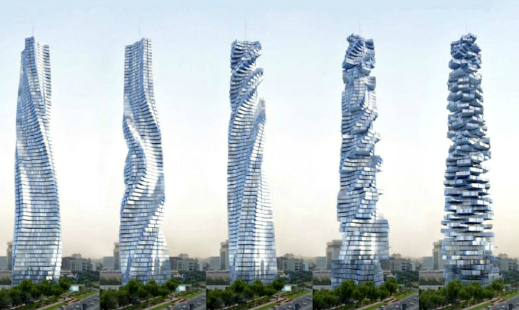Dynamic Tower có thể xoay 360 độ quanh cấu trúc bê tông, được điều khiển bằng giọng nói.