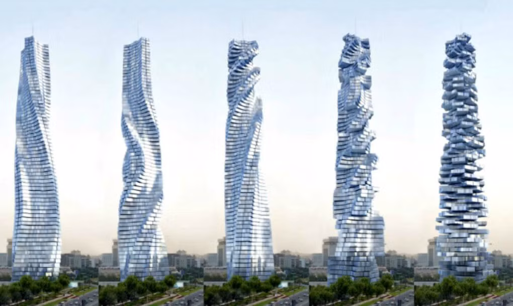Dynamic Tower có thể xoay 360 độ quanh cấu trúc bê tông, được điều khiển bằng giọng nói.
