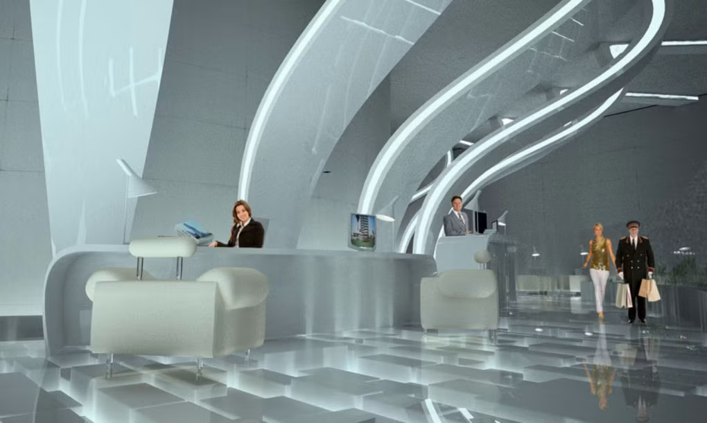 Bên trong tòa tháp có một thang máy đặc biệt bên trong lõi bê tông trung tâm cho phép vận chuyển xe hơi lên các tầng.