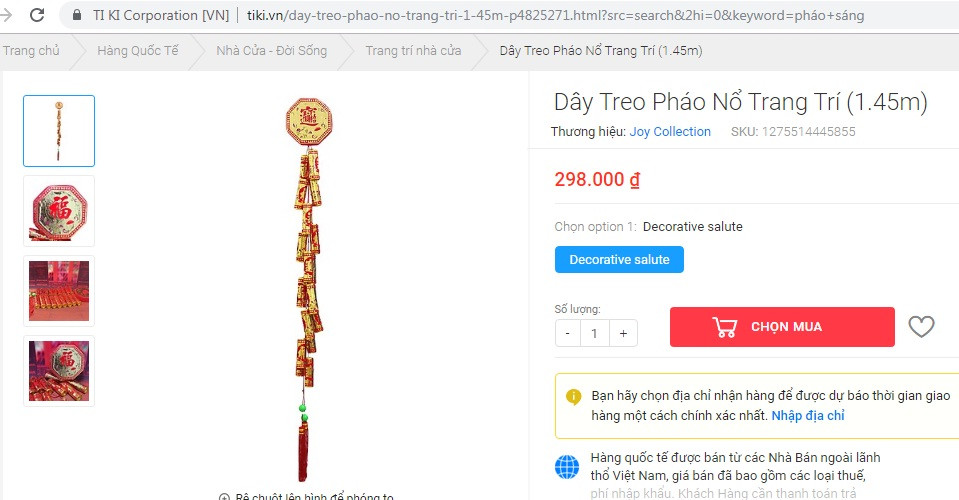 Tuy nhiên, đây là hàng quốc tế được bán từ các Nhà Bán ngoài lãnh thổ Việt Nam, giá bán đã bao gồm các loại thuế, phí nhập khẩu. Ảnh chụp màn hình.