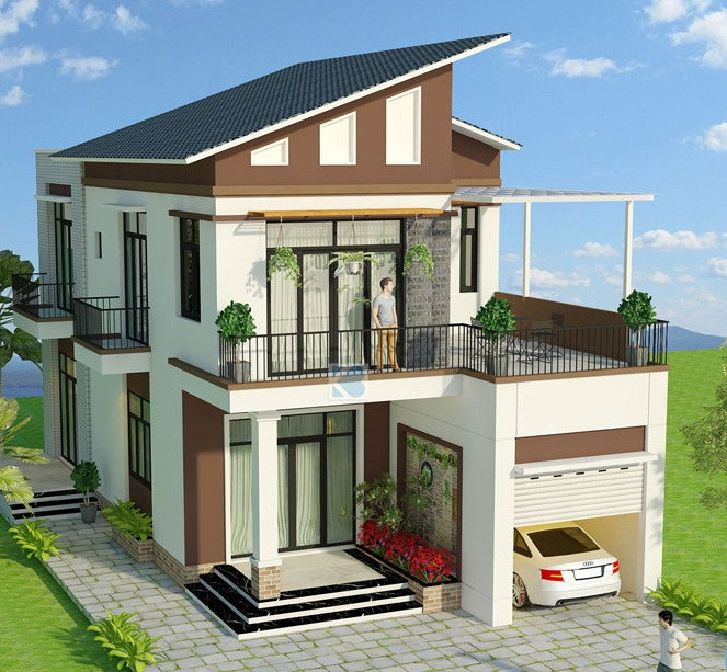 Mang phong cách trẻ trung, biệt thự mái lệch phù hợp cho gia chủ yêu thích sự mới mẻ, phóng khoáng. Ảnh: Kientruckinhbac.