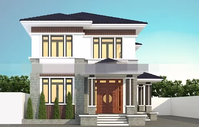 Kết cấu cân đối, phối hợp với các chi tiết ngoại thất đồng nhất tạo nên sức hút đặc biệt cho ngôi nhà. Ảnh: Maunhadep902.