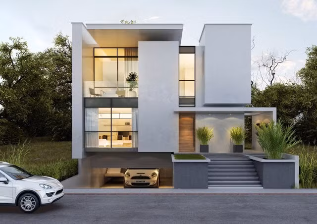 Một vài chậu cây phía trước cũng đủ làm nổi bật ngôi nhà với nền màu trắng chủ đạo. Ảnh: Kientrucboba.