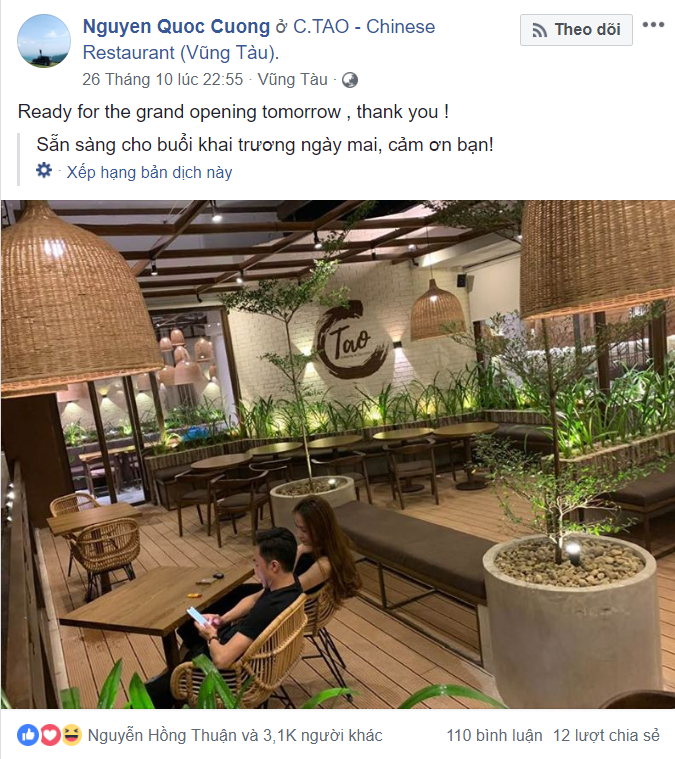 Rút khỏi Quốc Cường Gia Lai, Cường Đô La mở nhà hàng mới tại Vũng Tàu. Đây cũng là 1 trong chuỗi nhà hàng mang tên C.Tao do Đàm Thu Trang làm. Ảnh: Dân Việt.