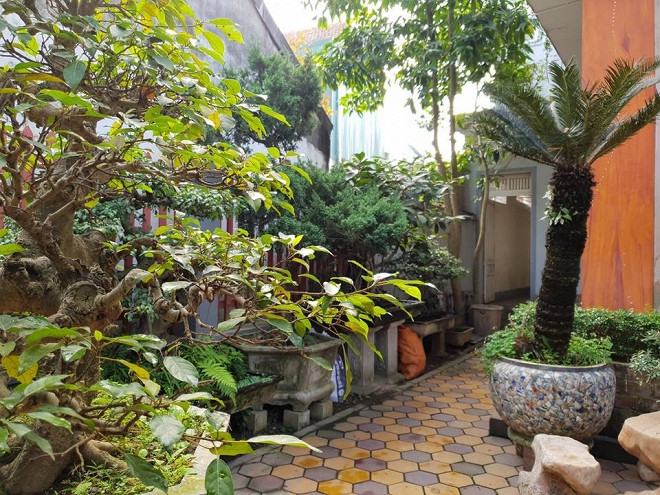 Nhà của gia đình Văn Anh có hai tầng, tầng trên chủ yếu được làm bằng gỗ. Ở sân vườn, bố của nam diễn viên trồng rất nhiều cây cảnh bon sai rất đẹp mắt.