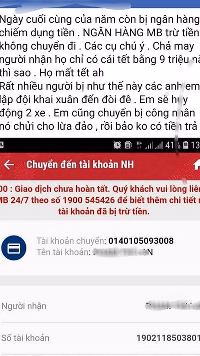 "Nạn nhân" của MBBank tố trên mạng xã hội. Ảnh: Baodansinh.