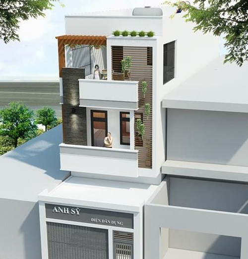 Điểm nhấn của ngôi nhà là khung lam nhôm ngoài mặt tiền và không gian xanh trên sân thượng. Ảnh: Thietkenhadepmoi.