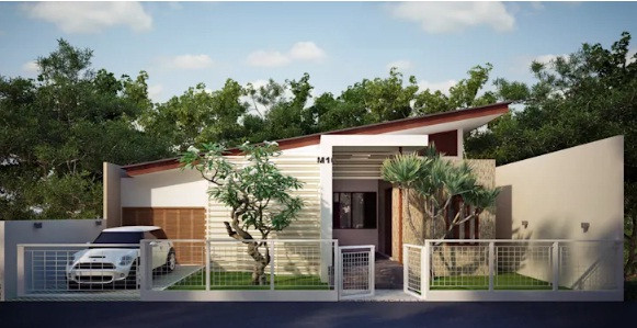 Nhà sát mặt đường nhưng vẫn đủ diện tích để bố trí một khoảng sân vườn nhỏ thoáng mát. Ảnh: Griya Cipta.