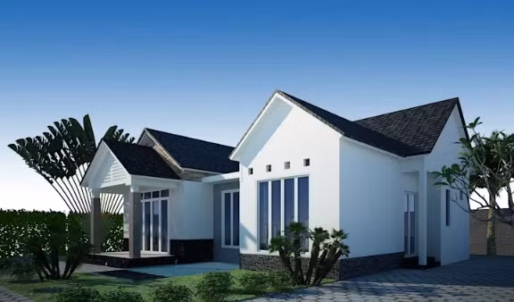 Cửa nhôm, tường sơn trắng kết hợp cùng đá đen và một số chi tiết kiến trúc sơn màu xám trung tính, tạo vẻ đẹp đơn giản và hiện đại. Ảnh: Kiến phúc gia.