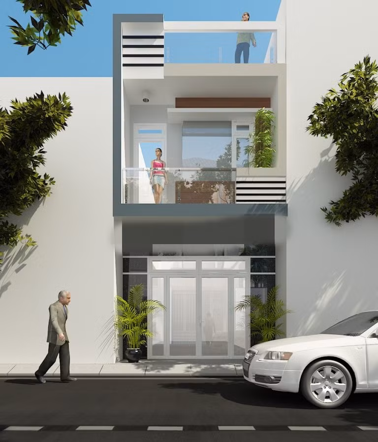 Cách thiết kế cửa, ban công và lựa chọn tỉ mỉ từng màu sơn tạo nét đặc sắc riêng cho ngôi nhà. Ảnh: Xaydungnamlong.