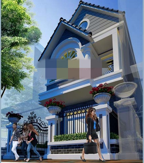  Nhà 2 tầng mặt tiền 5m phong cách tân cổ điển, mang đậm nét Á đông. Ảnh: Angcovat.