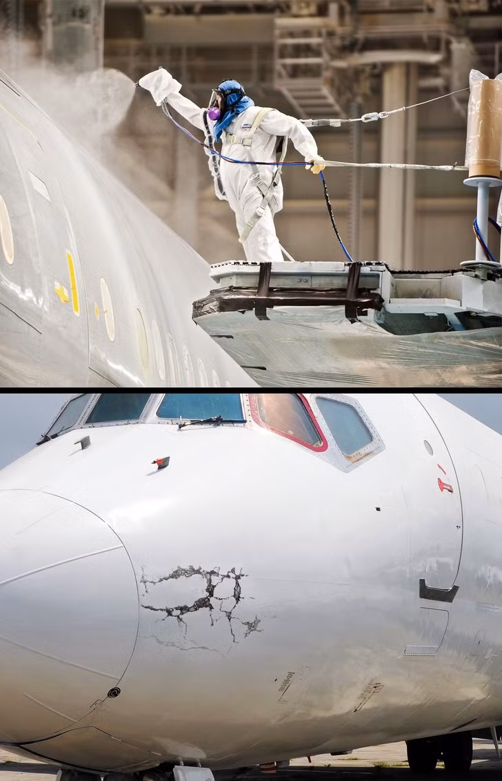 Các máy bay hầu như đều được sơn màu trắng. Lý do là máy bay màu trắng sẽ tích lũy ít nhiệt hơn khi di chuyển. Sơn trắng cũng ít tốn kém hơn và giúp nhìn rõ các vết nứt nhỏ, vết lõm so với các màu sơn khác. Ngoài ra, màu sơn trắng còn tránh va chạm với chim trên bầu trời.