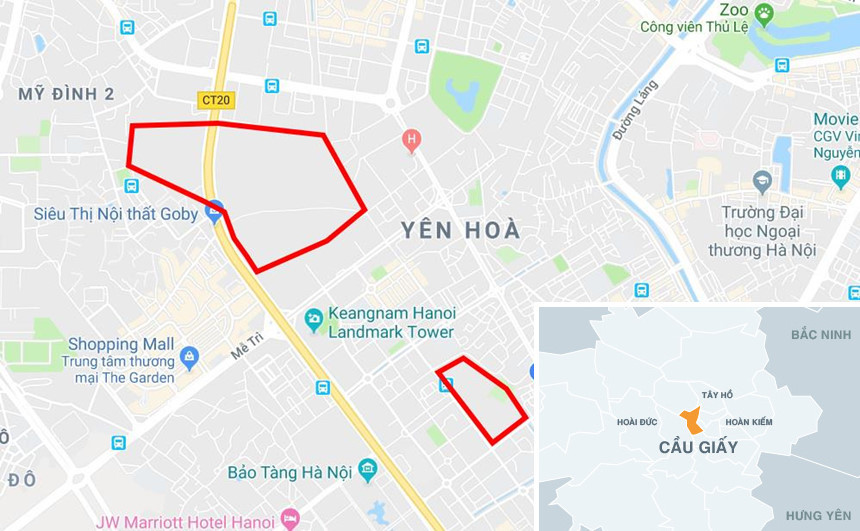 Vị trí 2 lô đất xây dựng công viên. Ảnh: Google Maps.