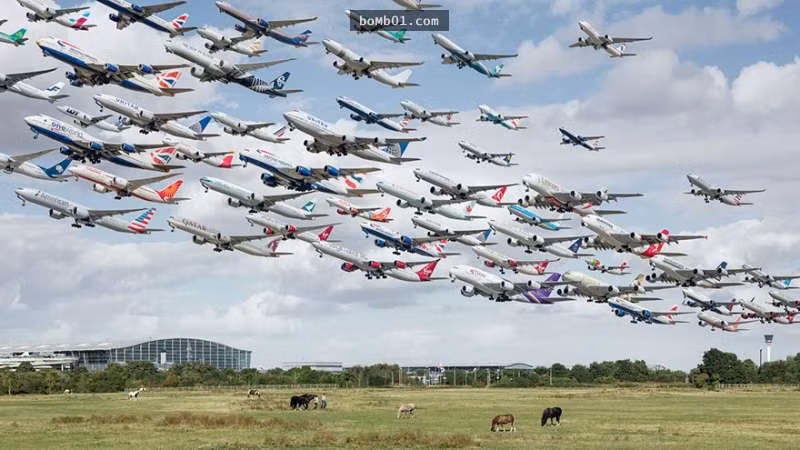 Cảnh "kẹt máy bay" tại đường băng 27I sân bay Heathrow London. Ảnh: Mashable.